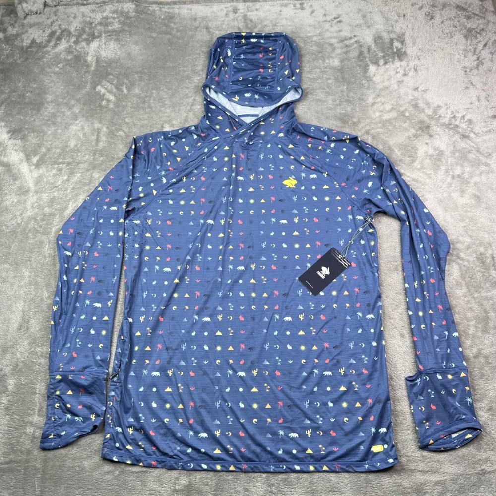 Rabbit UPF Deflector 2.0 Hoodie Womens Large Blue Icon Print Long Sleeve Sun Top